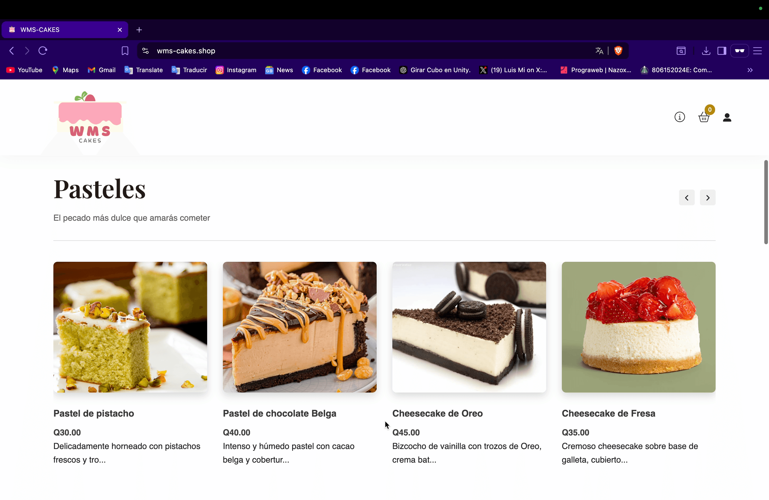 Portada de Ecommerce con Módulo ERP para Pastelería WMS-CAKES